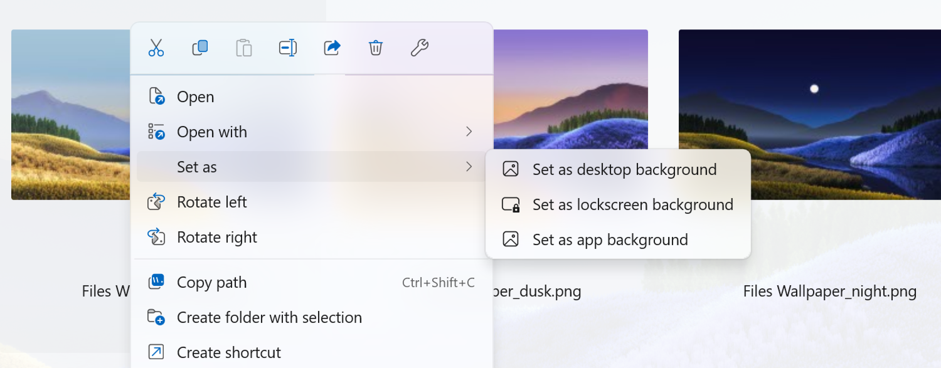 Set as application background context menu